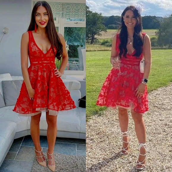 NWT Nadine Merabi Red Lola Lace Mini Dress Size S/M/4 - Picture 11 of 16